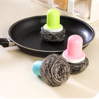 新款带手柄钢丝球刷子 强力去污洗锅清洁刷 不锈钢刷锅洗碗清洁球