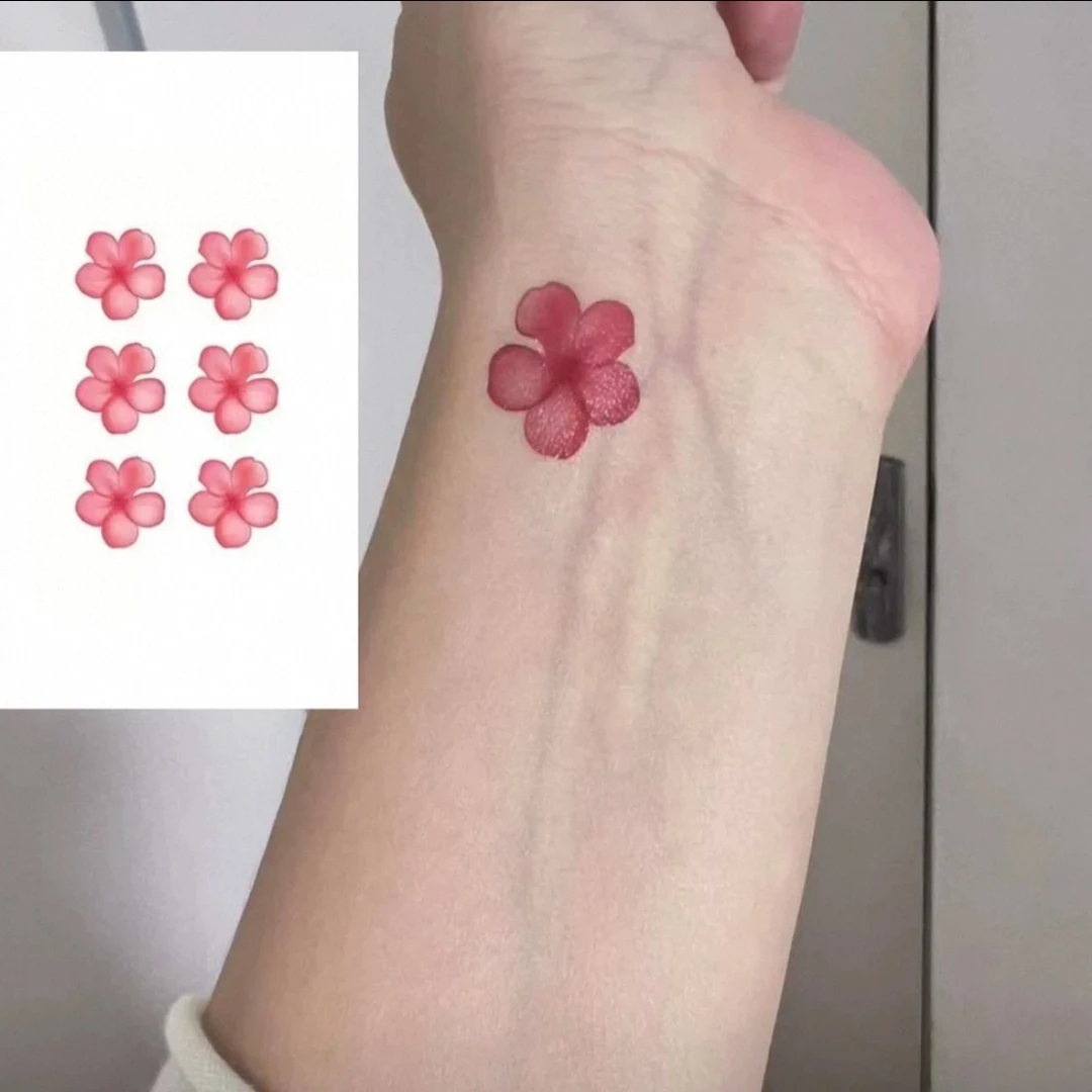 小清新彩绘樱花手背迷你手腕手臂锁骨小图案彩色纹身贴女防水持久