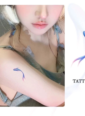 蓝色锦鲤彩色纹身贴女防水持久甜酷辣妹高颜值逼真手腕海洋系贴纸