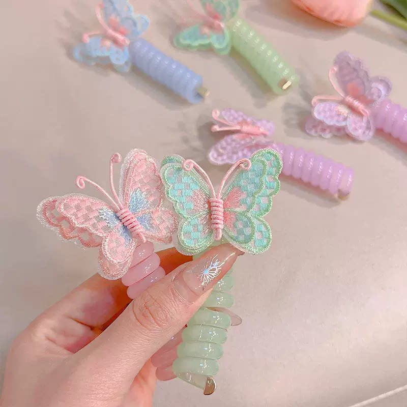 儿童蝴蝶结发圈高级扎马尾神器高级电话线头绳女童编发泡泡辫头饰