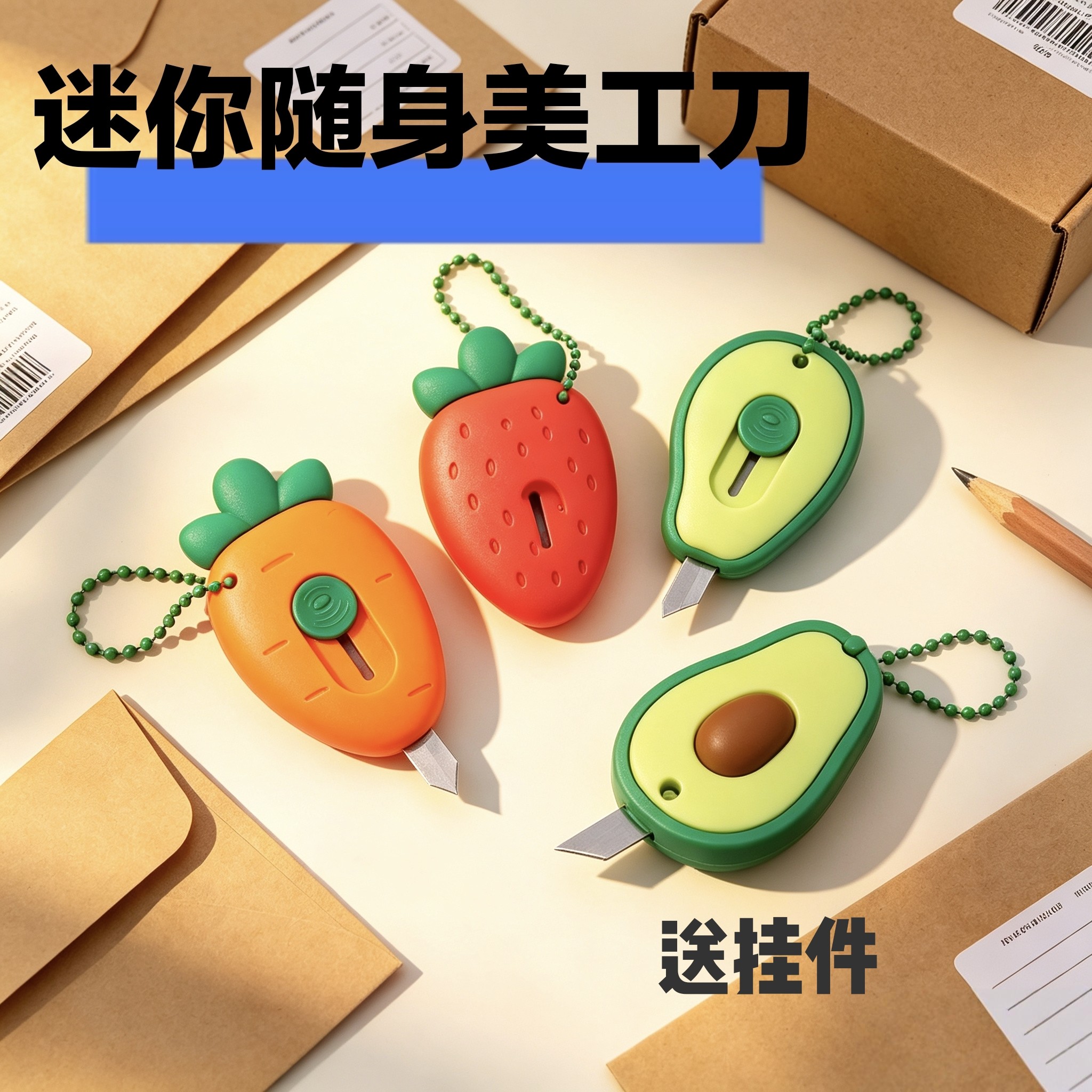 迷你水果美工刀随身小号拆快递裁纸刀学生便携壁纸刀手工刀开箱器