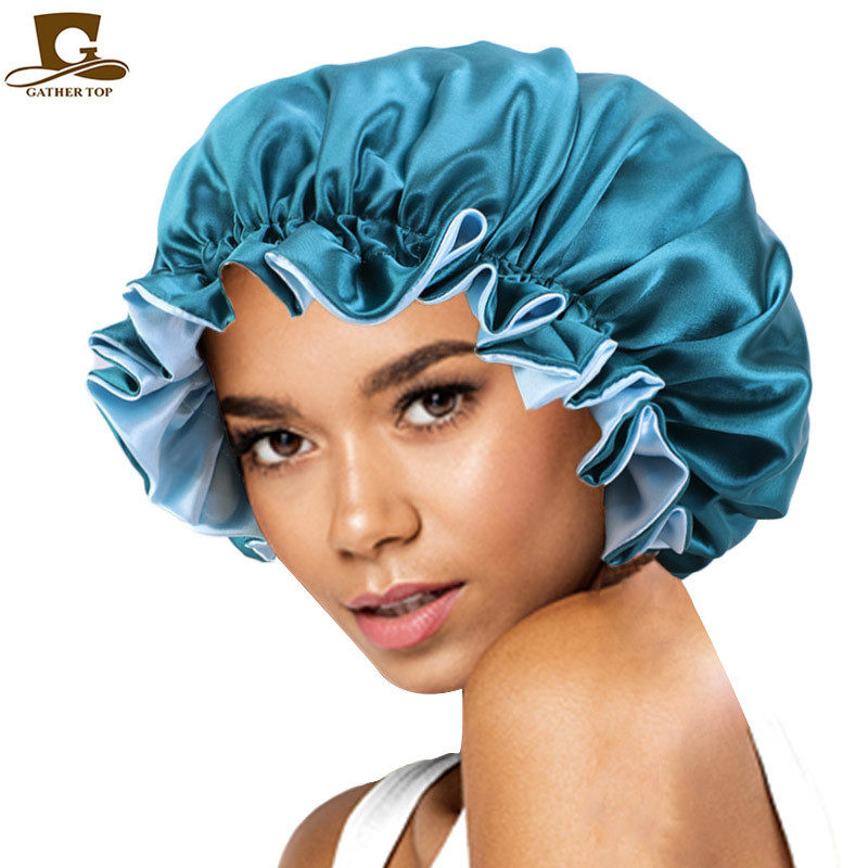 新款双层色丁花边睡帽 特大号圆帽 化疗帽 SATIN BONNET|msdalam kategori Aksesori/Belt kulit/Hat/Muffler, Hat - dari Buy2taobao.com untuk memberikan perkhidmatan ejen Taobao profesional membeli