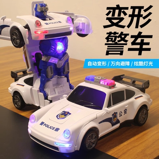 德國兒童玩具電動變形警車金剛機器人旋轉萬向男孩小汽車聲光禮物