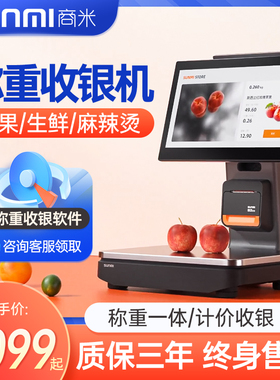 SUNMI商米称重收银机一体机智能触摸屏收款收银系统生鲜蔬菜超市水果店麻辣烫零食店熟食店ai电子秤收款机