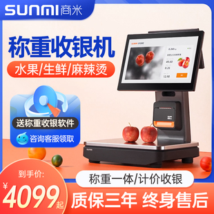 SUNMI商米称重收银机一体机智能触摸屏收款 机 收银系统生鲜蔬菜超市水果店麻辣烫零食店熟食店ai电子秤收款
