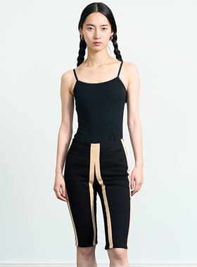 ENK SH 原色牛仔拼色弹力紧身高腰短裤中裤