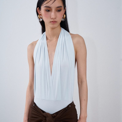 ENK弹力系带飘带露背挂脖连体衣