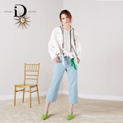 Mùa xuân mới của iD Womens 2019 Chữ in thẳng Quần dài denim dài EI81023020440 - Quần jean