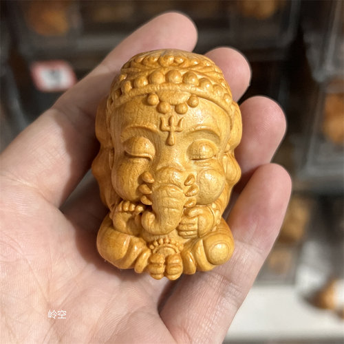 崖柏泰国象神木雕手把件泰式禅意客厅摆件招财玄关装饰复古工艺品