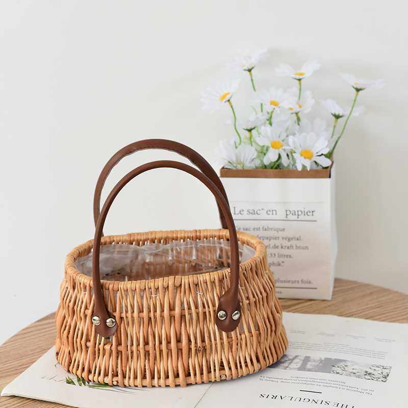 新款直销编织花篮竹篮直销晴芊工艺品藤编柳编手提插花篮竹编田园,家居饰品,花篮,淘宝优惠券,粉丝福利购,淘宝优惠卷
