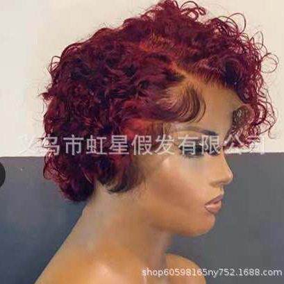 新款直销跨境外贸 非洲假发 女士短卷发酒红色欧美流行款式头套