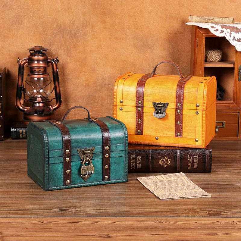 新款直销5ZW复古带锁杂物证件收纳盒儿童饰品百宝箱木质首饰盒包