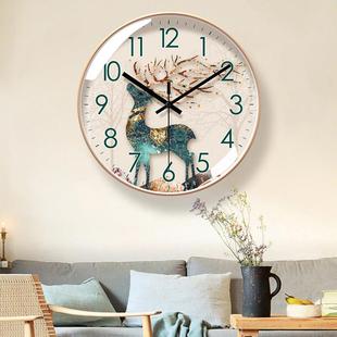 新款 家用时钟挂表石英钟 直销6022挂钟客厅钟表简约吉祥鹿北欧时尚