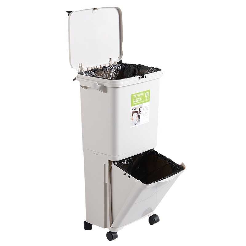新款直销日式家用垃圾筒双层分类垃圾桶带盖大号干湿分离垃圾桶厨