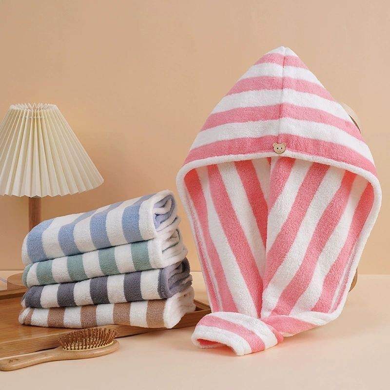 新款直销条纹干发帽女吸水加厚秋冬珊瑚绒可爱浴帽长发包头巾柔软,居家布艺,干发毛巾,淘宝优惠券,粉丝福利购,淘宝优惠卷