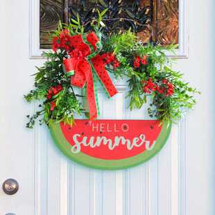 新款直销晶辰亚马逊西瓜花环仿真花木质藤圈橱窗门牌挂件装饰品仿