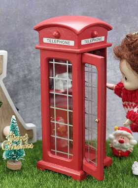 新款直销1:12娃娃屋dollhouse户外微场景模型摆件ob11红色电话亭8