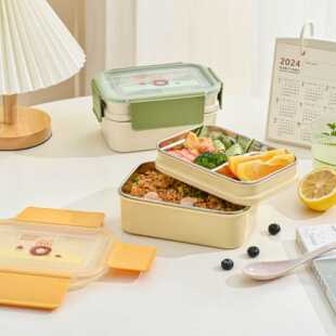 新款直销锦菲悦分格双层密封学生饭盒卡通不锈钢饭盒餐盒 方形保