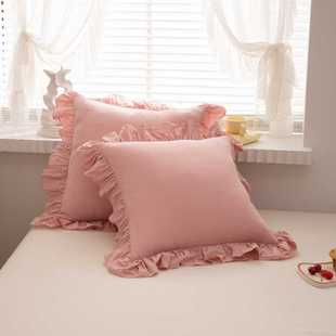 新款直销跨境出口全棉水洗棉单层荷叶边方形抱枕套客厅靠垫套沙发