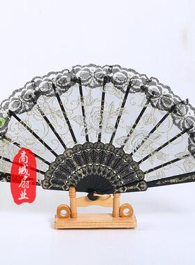新款直销7寸工艺折扇*咏春舞蹈扇*玫瑰蕾丝花边扇子*礼品装饰扇*