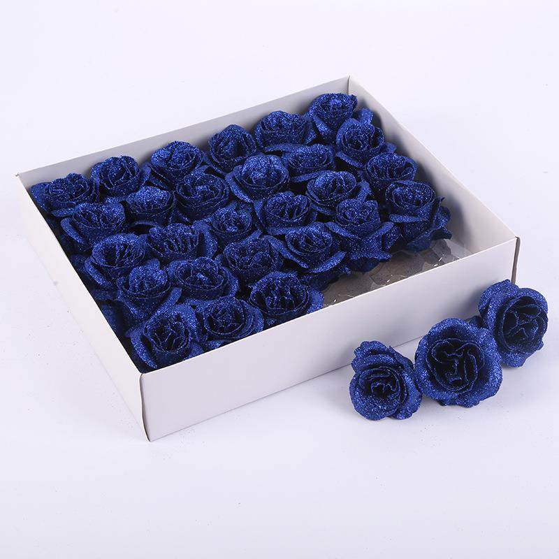 新款直销蓝色妖姬水晶玫瑰花头金粉玫瑰花朵永生花假花仿真花头