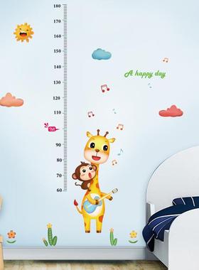 新款直销HM74002 长颈鹿猴子身高贴儿童房衣柜幼儿园布置装饰墙贴