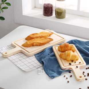 新款直销餐厅松木手柄式披萨托盘 长方形点心面包板 木质寿司托盘