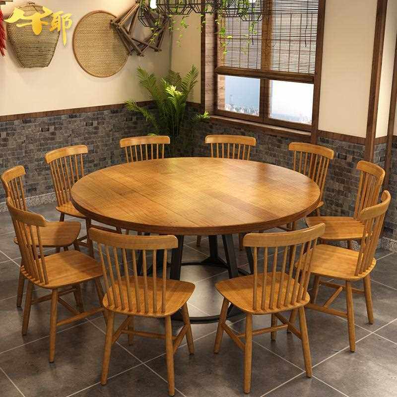 新款直销工业复古铁艺实木圆桌椅餐厅火锅店餐桌椅组合饭店烧烤酒