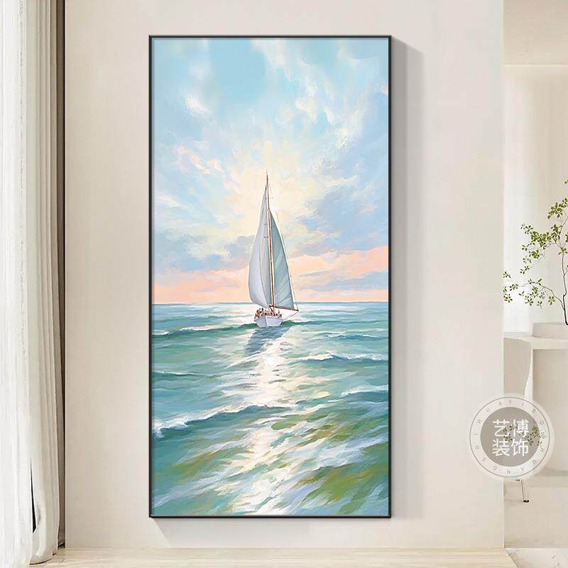 新款直销玄关海景装饰画走廊过道挂画现代简约竖版入户正对门风景