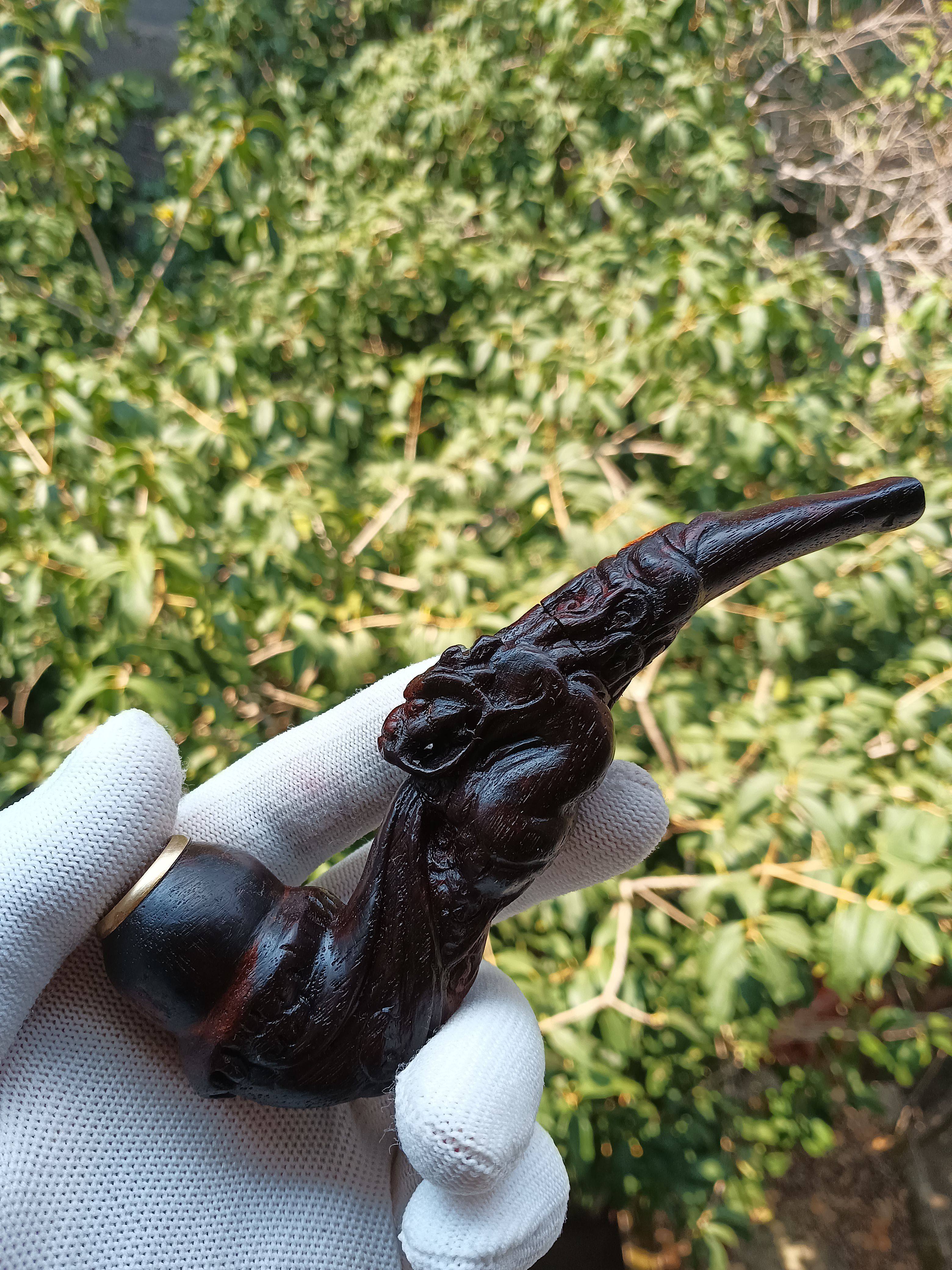 红木工艺烟斗雕龙烟嘴收藏把玩鉴赏黄花梨老料一物一拍木雕艺术