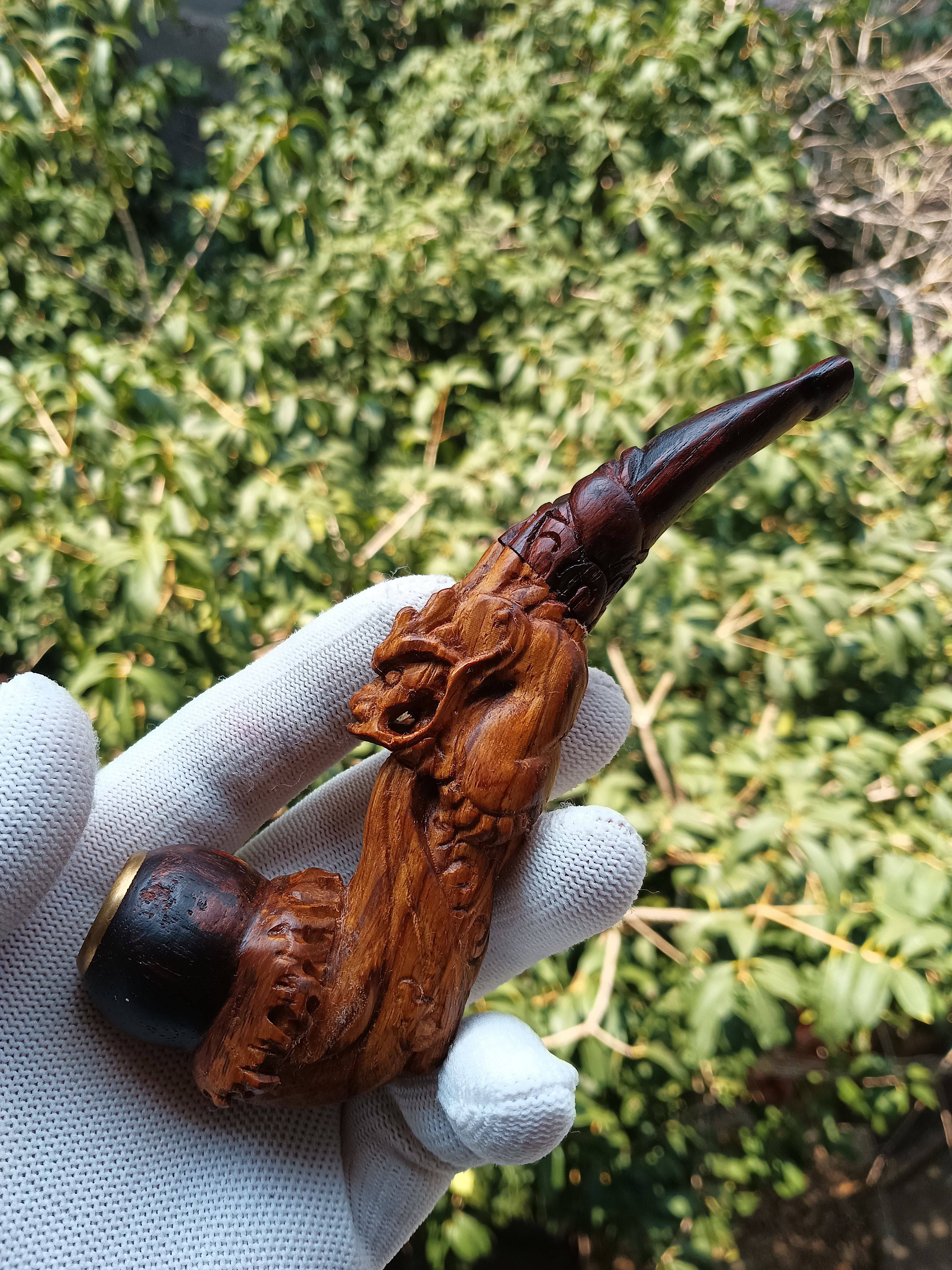 烟斗世家 红木工艺烟斗雕龙烟嘴收藏把玩鉴赏黄花梨老料一物一拍