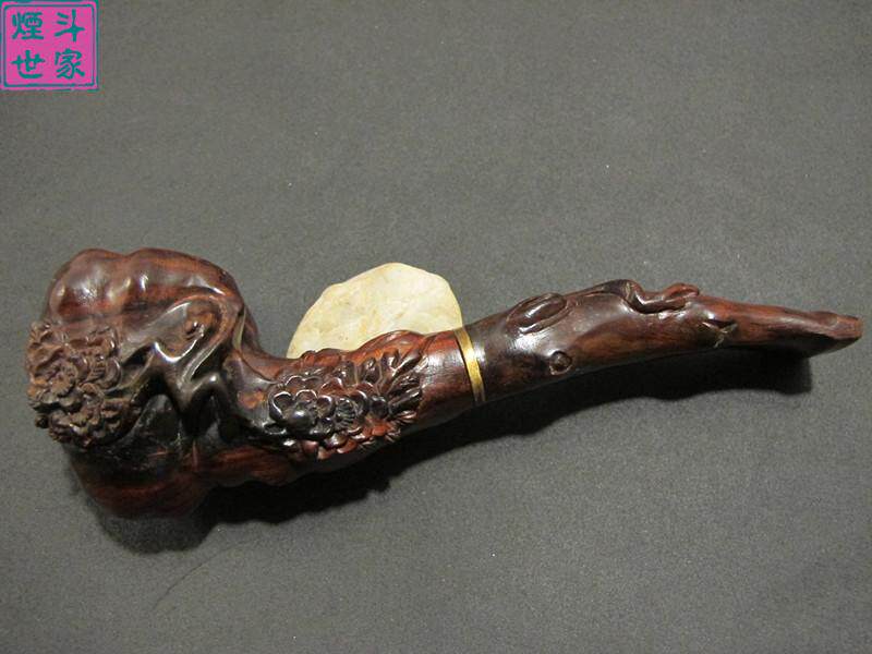 烟斗世家 进口红木工艺品 艺术烟嘴烟具老挝大红酸枝梅花烟斗