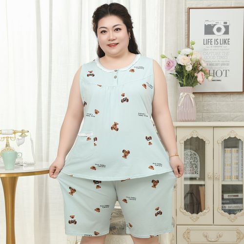女睡衣无袖加肥时尚家居服套装