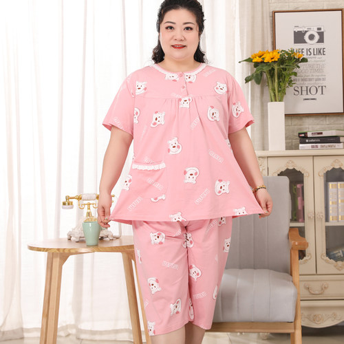 美基韵女士100%棉加肥加大睡衣