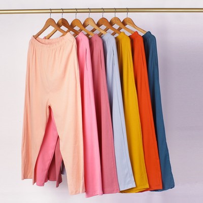 女士高腰睡裤夏季薄款加肥加大码胖MM200斤纯色糖果色睡裤纯棉