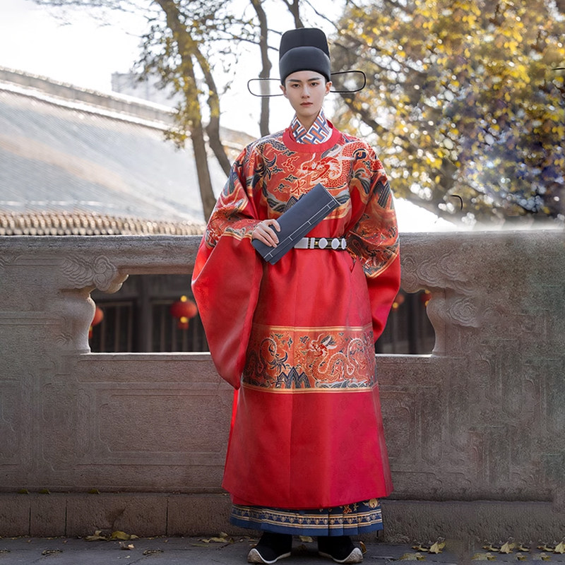 布许【金玉满堂】明制圆领袍原创汉服妆花蟒袍大码男装可结婚婚服_虎窝淘