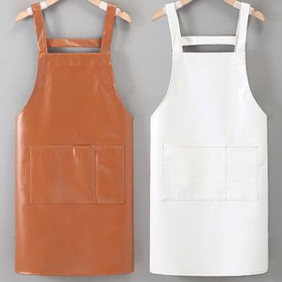 软皮PU围裙防水防油厨房做饭家务清洁饭店餐饮男女工作服定制印字