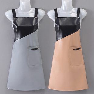 软皮PU围裙餐厅专用防水防油厨房饭店水产时尚 男女工作服定制印字