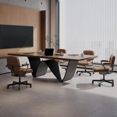 创意实木异形多功能小型6人会议桌轻奢高级感办公桌工作台长条桌