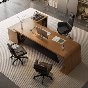 简约实木1米6老板桌办公桌带茶台一体式轻奢高级感2025设计师新款