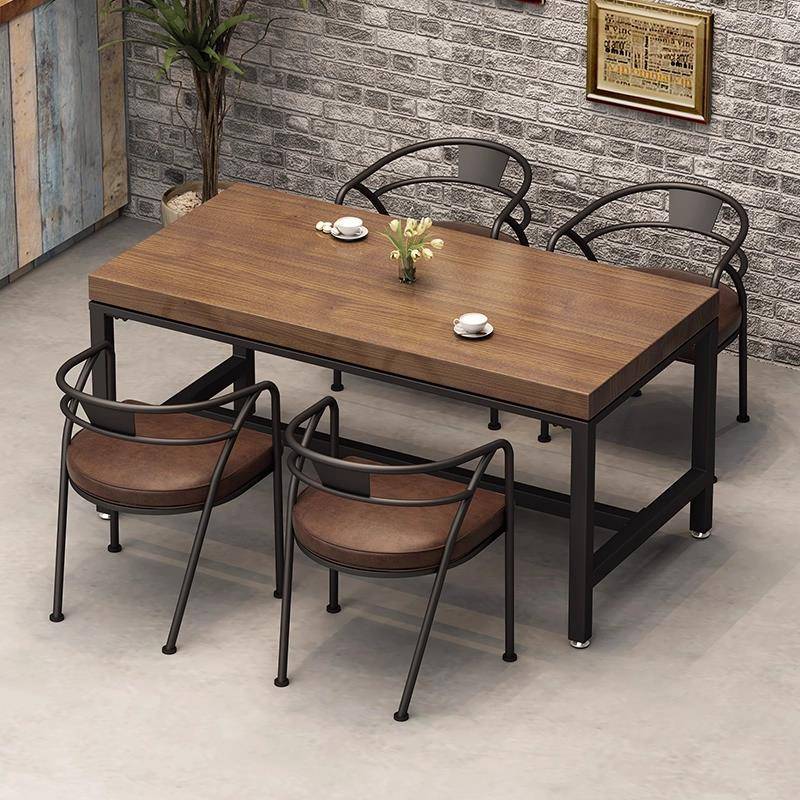 复古工业风餐厅酒吧烧烤店实木餐桌椅组合商用长方形咖啡厅桌椅子