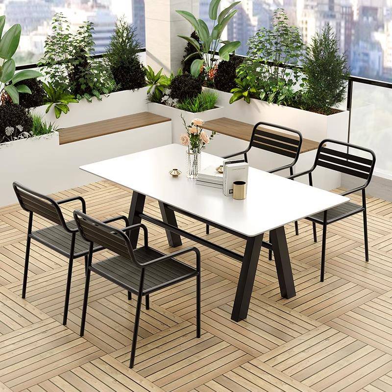 庭院户外岩板餐桌组合露天阳台休闲茶桌防水防晒烧烤店外摆餐桌椅