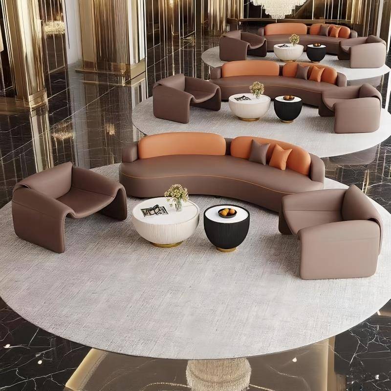 轻奢公司大厅接待洽谈台球厅前台弧形沙发酒店大堂休息区商务沙发