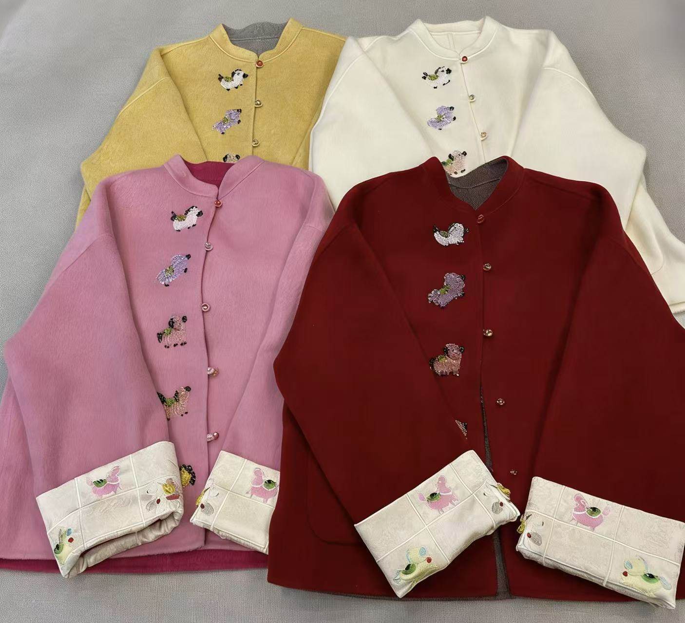 新中式红色立领双面羊绒大衣女国风重工钉珠盘扣刺绣宽松毛呢外套,女装/女士精品,毛呢外套,淘宝优惠券,粉丝福利购,淘宝优惠卷