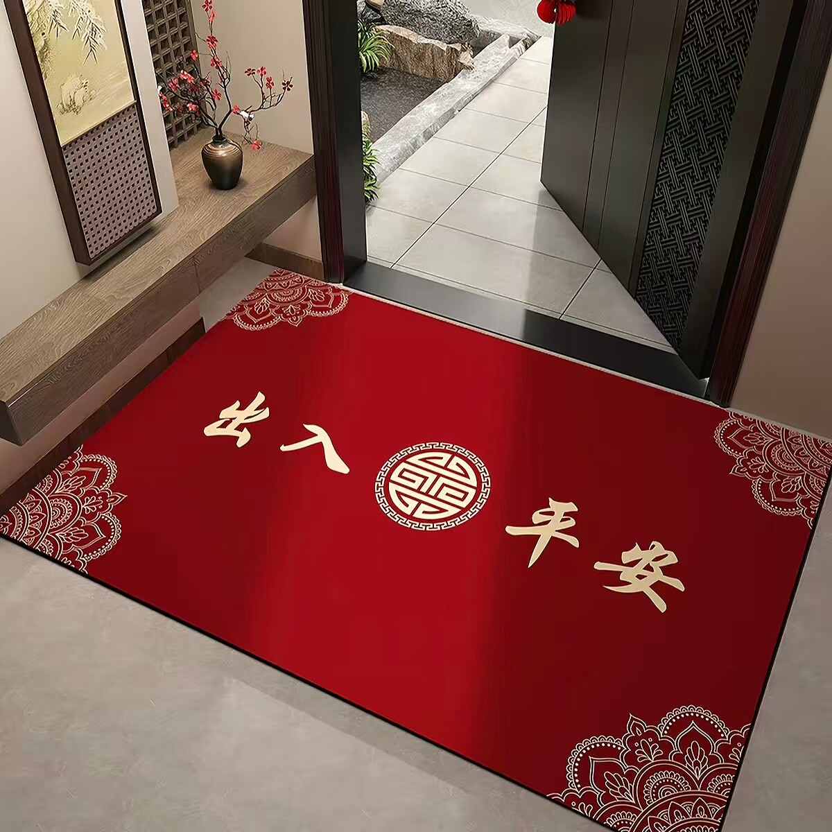硅藻泥防滑地垫玄关入户门垫进门喜庆家用乔迁新居红色地毯