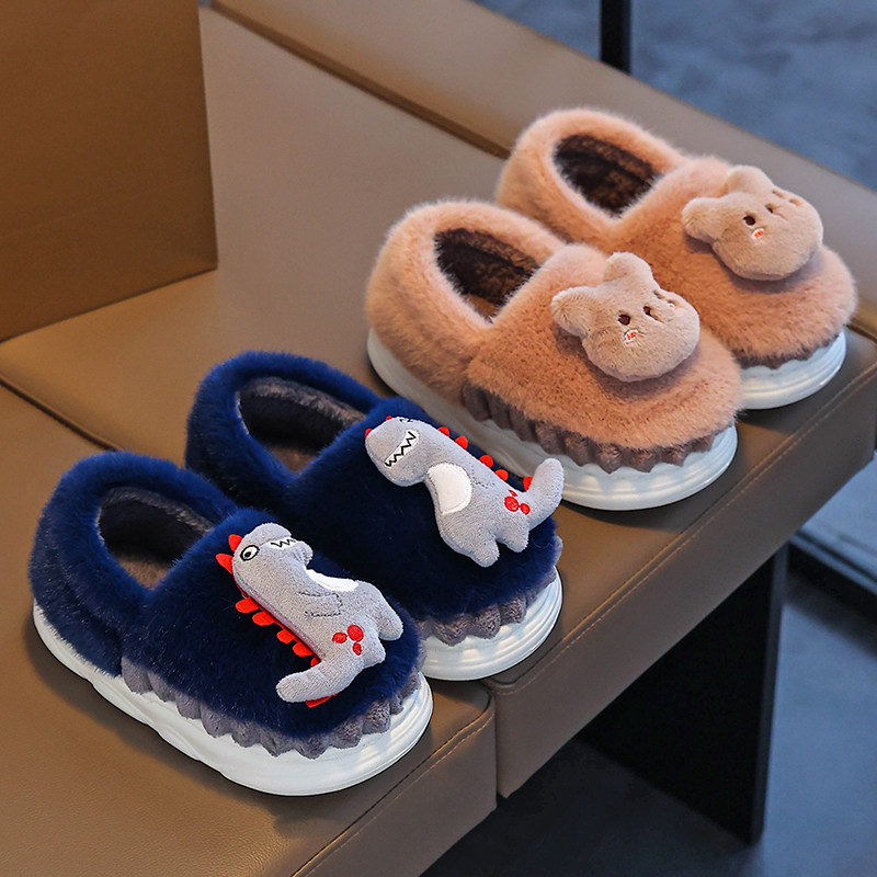 恐龙秋冬季加绒家居拖鞋