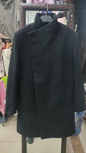 纯原出口欧美单品牌春秋50%羊毛黑色三扣茧型女士翻领大衣带里衬