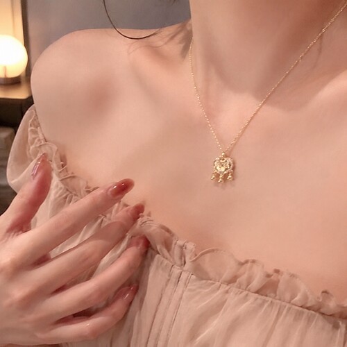 不掉色闪钻平安锁项链女轻奢百搭