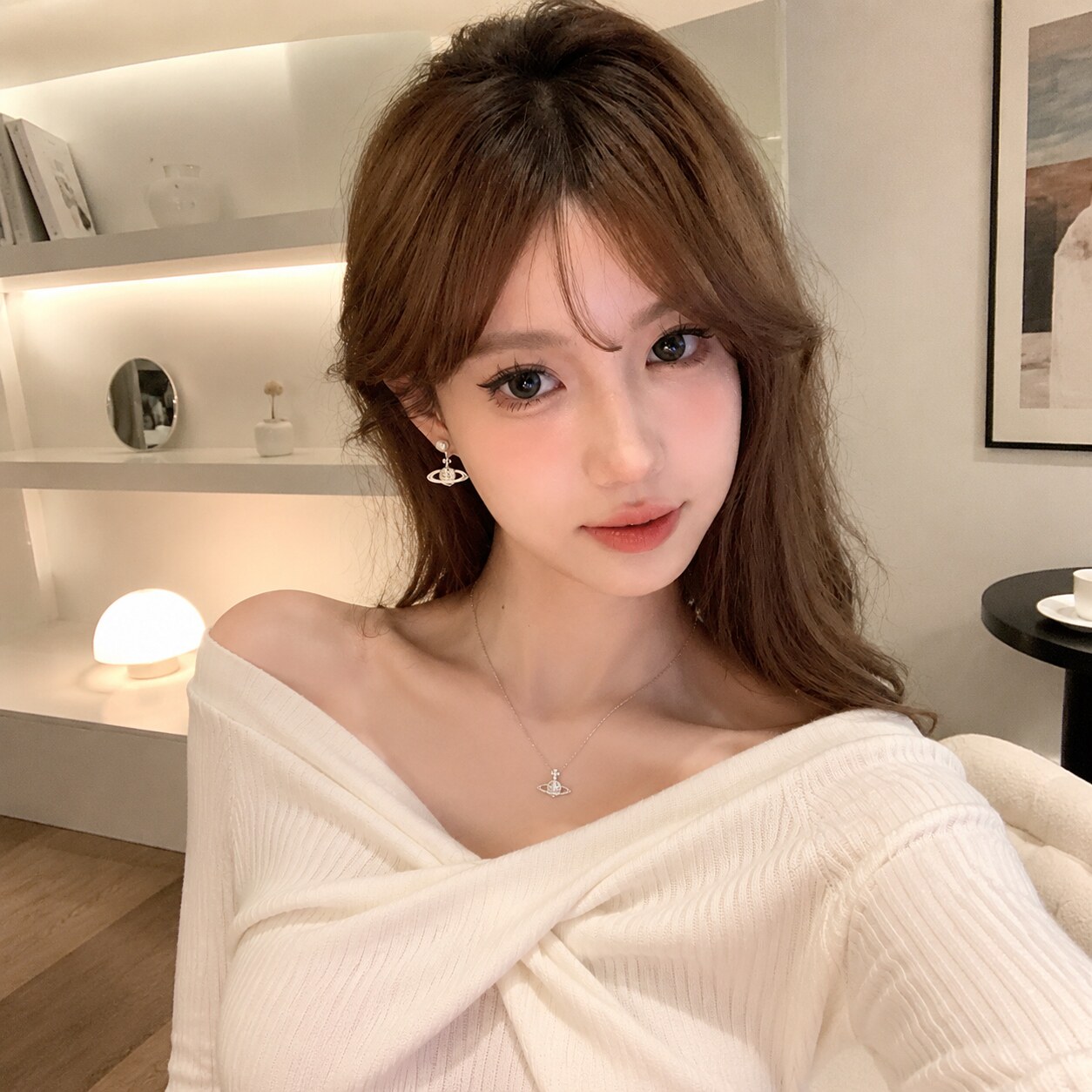 不掉色闪钻星球珍珠耳环小众百搭