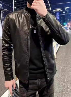 时尚机车pu皮衣社会精神小伙